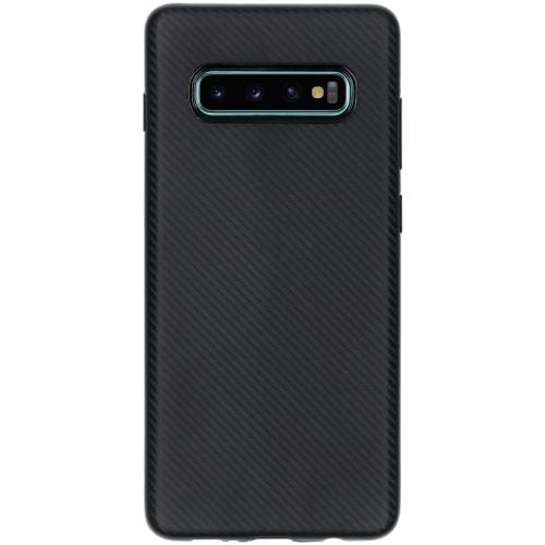 Carbon Softcase Backcover voor de Samsung Galaxy S10 Plus - Zwart