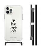 iMoshion Design hoesje met koord voor de iPhone 12 (Pro) - Live Laugh Love - Zwart