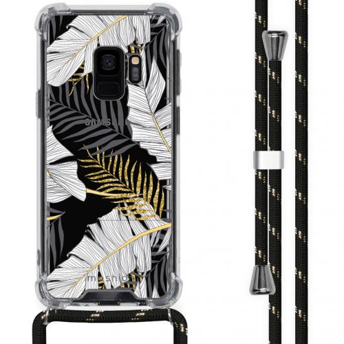 iMoshion Design hoesje met koord voor de Samsung Galaxy S9 - Bladeren - Zwart / Goud