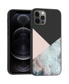 iMoshion Design hoesje voor de iPhone 12 (Pro) - Marmer - Roze / Zwart