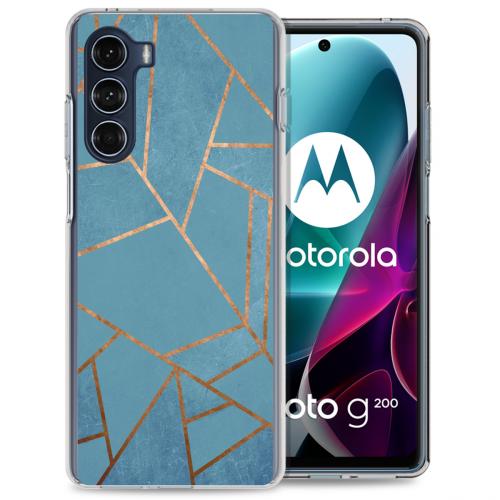 iMoshion Design hoesje voor de Motorola Moto G200 - Grafisch Koper - Blauw / Goud