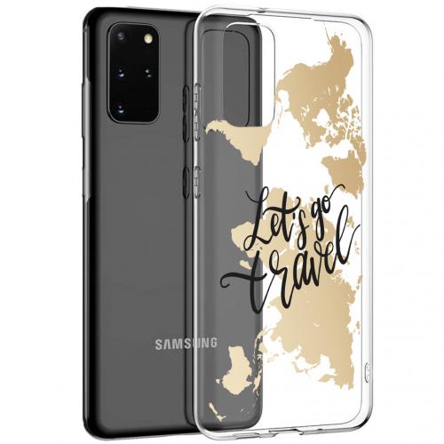 iMoshion Design hoesje voor de Samsung Galaxy S20 Plus - Let's Go Travel - Zwart / Goud