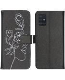 iMoshion Design Softcase Book Case voor de Samsung Galaxy A51 - Woman Flower Black