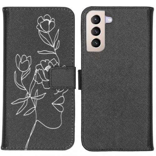 iMoshion Design Softcase Book Case voor de Samsung Galaxy S21 Plus - Woman Flower Black