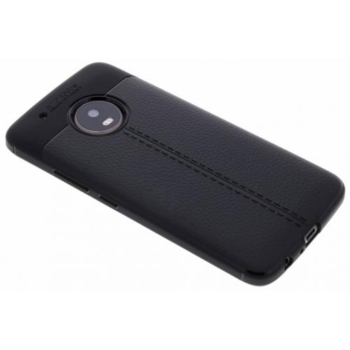 Lederen Backcover met stiksel voor Motorola Moto G5 Plus - Zwart