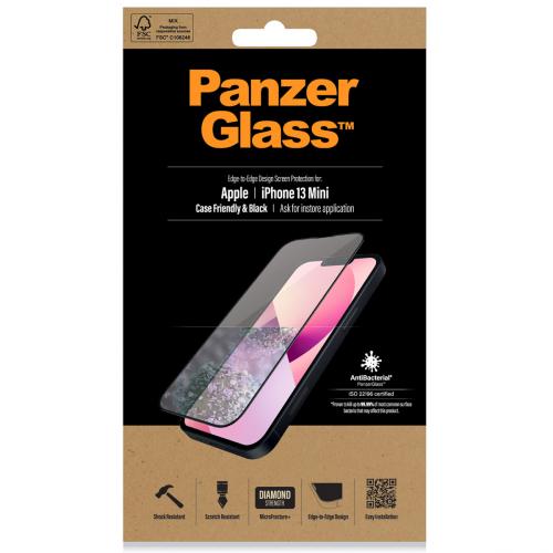 PanzerGlass Anti-Bacterial CaseFriendly Screenprotector voor de iPhone 13 Mini - Zwart