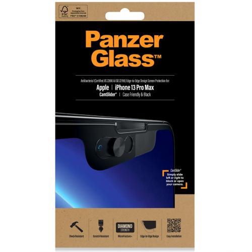 PanzerGlass CamSlider™ Anti-Bacterial Case Friendly Screenprotector voor de iPhone 13 Pro Max - Zwart