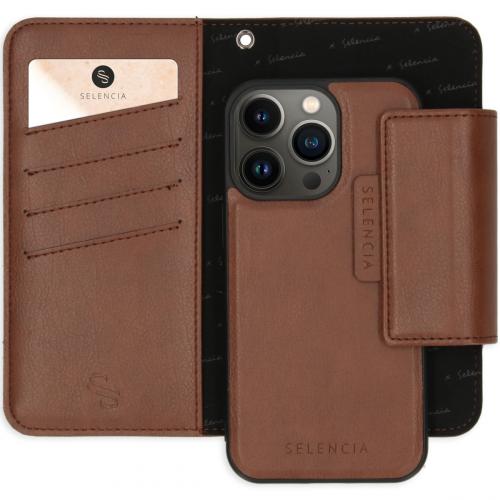 Selencia 2-in-1 Uitneembare Vegan Lederen Bookcase voor de iPhone 13 Pro - Bruin