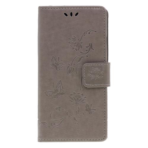 Shop4 - iPhone 11 Hoesje - Wallet Case Bloemen Vlinder Grijs