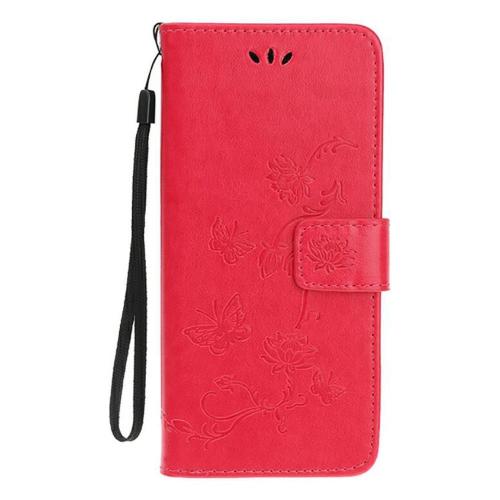 Shop4 - iPhone 12 mini Hoesje - Wallet Case Vlinder Patroon Rood