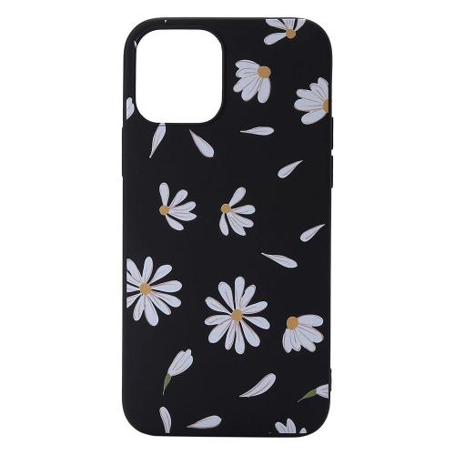 Shop4 - iPhone 12 mini Hoesje - Zachte Back Case Madeliefjes Zwart