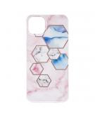 Shop4 - iPhone 13 Hoesje - Zachte Back Case Marmer Hexagoon Licht Roze