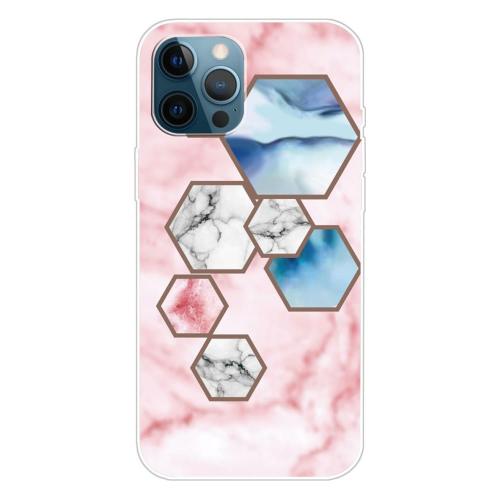 Shop4 - iPhone 13 Pro Hoesje - Zachte Back Case Marmer Hexagoon Licht Roze