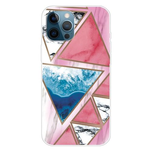 Shop4 - iPhone 13 Pro Max Hoesje - Zachte Back Case Marmer Driehoeken Roze