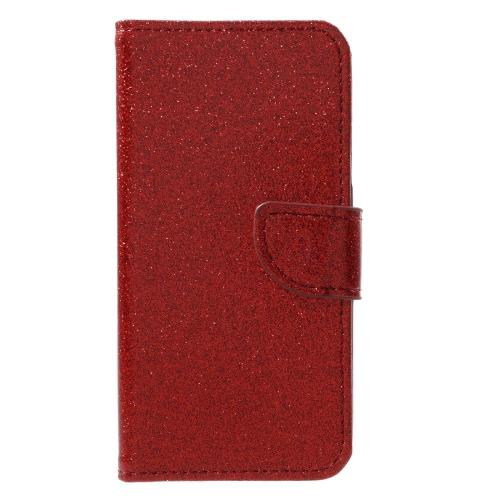 Shop4 - iPhone X Hoesje - Wallet Case Glitter Rood
