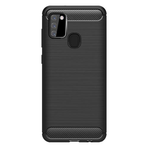 Shop4 - Samsung Galaxy A21s Hoesje - Zachte Back Case Brushed Carbon Zwart