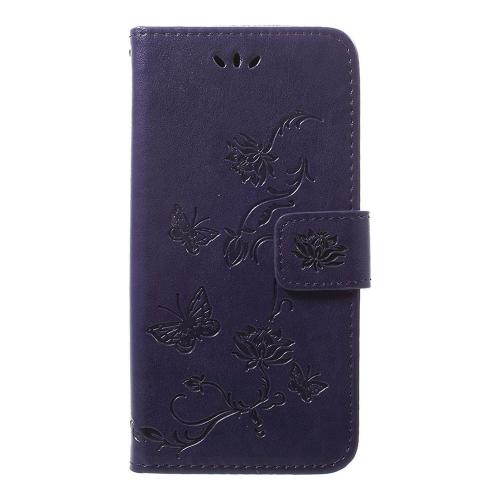 Shop4 - Samsung Galaxy A40 Hoesje - Wallet Case Bloemen Vlinder Donker Paars