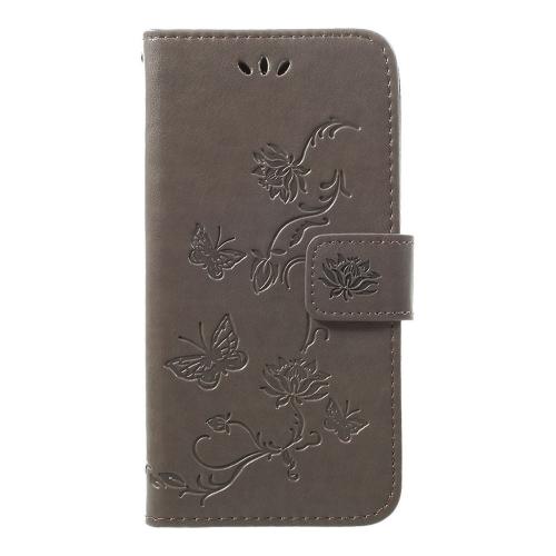 Shop4 - Samsung Galaxy A40 Hoesje - Wallet Case Bloemen Vlinder Grijs