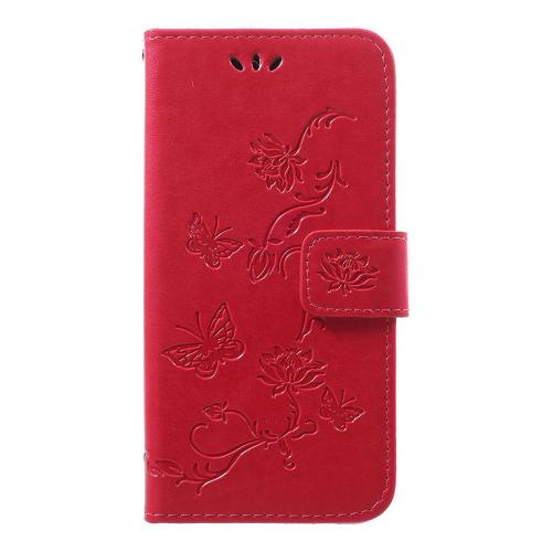 Shop4 - Samsung Galaxy A40 Hoesje - Wallet Case Bloemen Vlinder Rood