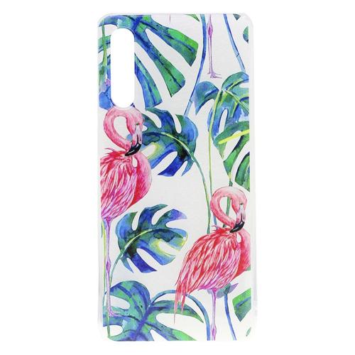 Shop4 - Samsung Galaxy A50 Hoesje - Zachte Back Case Flamingo en Bladeren Transparant