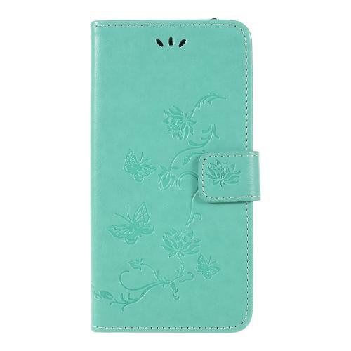 Shop4 - Samsung Galaxy A6 Plus (2018) Hoesje - Wallet Case Bloemen Vlinder Groen