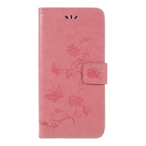 Shop4 - Samsung Galaxy A6 Plus (2018) Hoesje - Wallet Case Bloemen Vlinder Roze