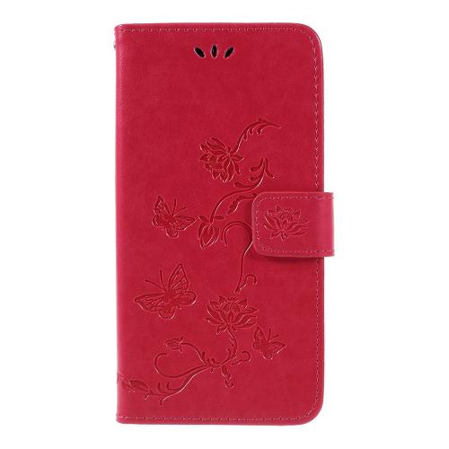 Shop4 - Samsung Galaxy A7 (2018) Hoesje - Wallet Case Bloemen Vlinder Donker Roze