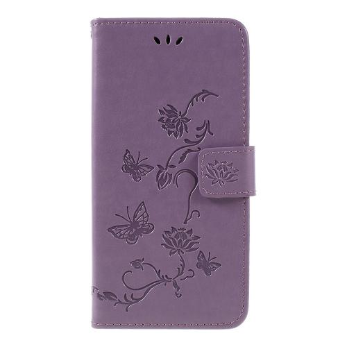 Shop4 - Samsung Galaxy A7 (2018) Hoesje - Wallet Case Bloemen Vlinder Paars