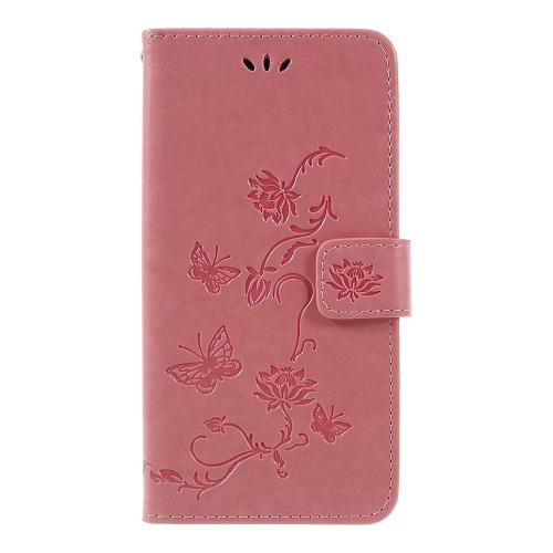 Shop4 - Samsung Galaxy A7 (2018) Hoesje - Wallet Case Bloemen Vlinder Roze
