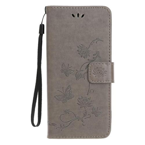 Shop4 - Samsung Galaxy A80 Hoesje - Wallet Case Bloemen Vlinder Grijs