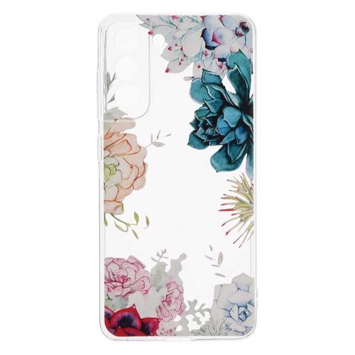 Shop4 - Samsung Galaxy S21 FE Hoesje - Zachte Back Case Exotische Bloemen Transparant