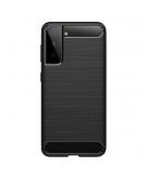 Shop4 - Samsung Galaxy S21 Plus Hoesje - Zachte Back Case Brushed Carbon Zwart